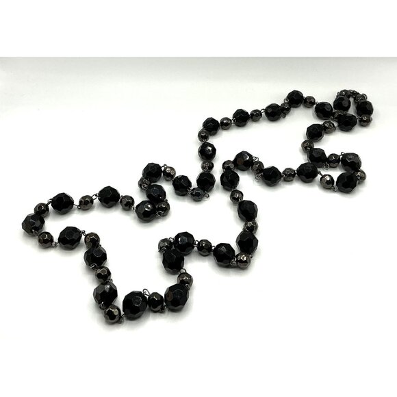 Black Faceted Resin Beaded Long Necklace - Picture 1 of 5